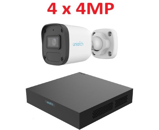 Uniarch 4MP IP videonovērošanas komplekts ar PoE (NVR + 4 bullet kameras)