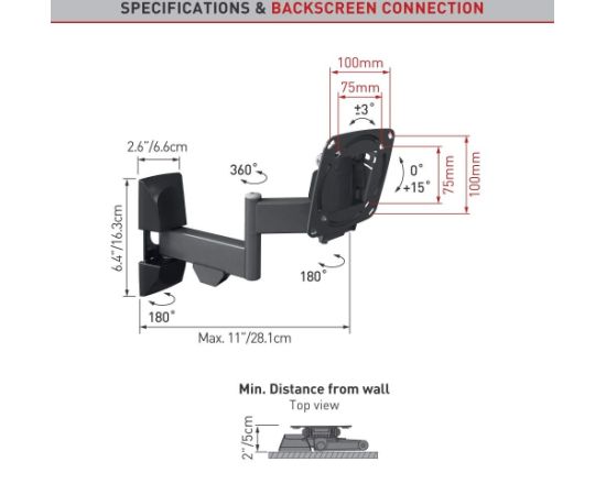 Barkan E140.B 13"-29" TV, 4 lankstų, sieninis, juodas