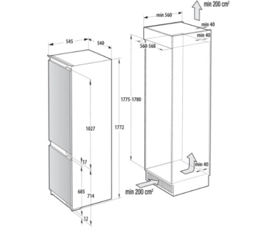 Gorenje NRKI517E62WF Ledusskapis, iebūvējams 177cm