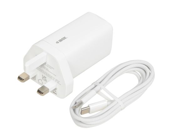 iBOX C-65 White, GaN 65W universal charger UK plug