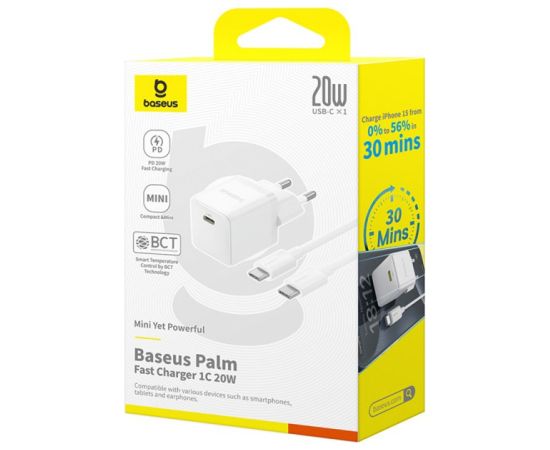 Charger Baseus Palm 20W USB-C + USB-C to USB-C cable 1.0m white P10111602213-01