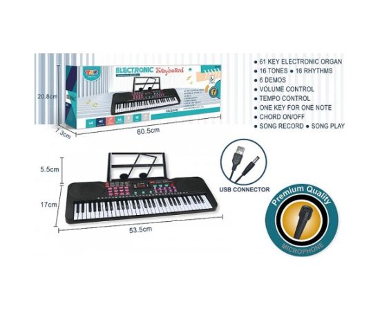 Adar Детский синтезатор 61 клавиши с микрофоном (USB или батарейки) 53.5 cm 611962