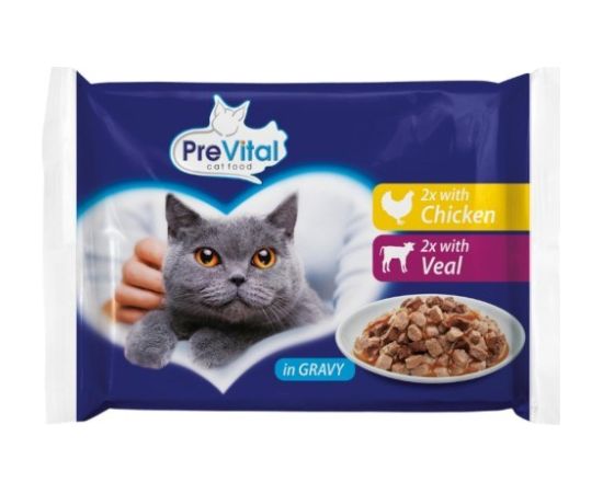 PREVITAL Chicken and veal in gravy - wet cat food - 4 x 100g