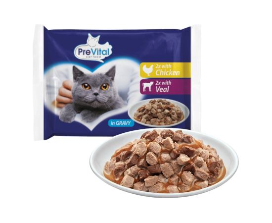 PREVITAL Chicken and veal in gravy - wet cat food - 4 x 100g