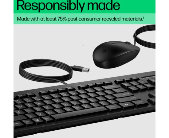 HP 225 G2 USB Wired Mouse Keyboard Combo, Copilot Key - Black - US ENG / AX2Y7AA#ABB