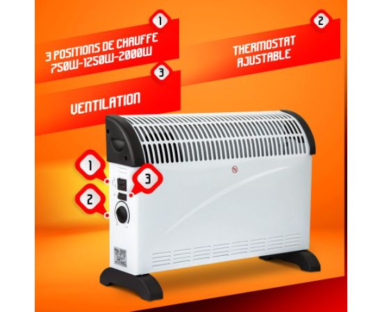 Konvekcijas sildītājs ar ventilatoru 2000 W, balts