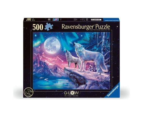 Ravensburger Glow In The Dark Puzzle 500 Pieces: Wolves In The Northern Lights
