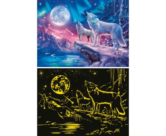 Ravensburger Glow In The Dark Puzzle 500 Pieces: Wolves In The Northern Lights