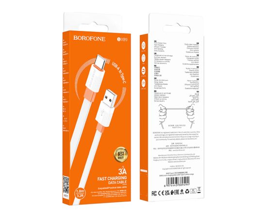 OEM Borofone Cable BX89 Union - USB to Type C - 3A 1 metre white-orange