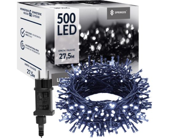 Новогодние гирлянды Springos CL0543, 500 LED, холодный белый + холодный белый flash, 27,5 м