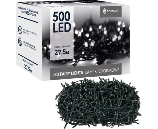 Новогодние гирлянды Springos CL0543, 500 LED, холодный белый + холодный белый flash, 27,5 м