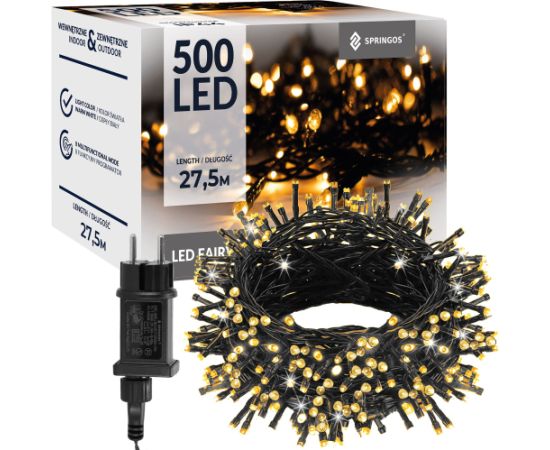 Ziemassvētku eglīšu gaismas Springos CL0540 500 led silti balts 27,5 m 8 apgaismojuma funkcijas