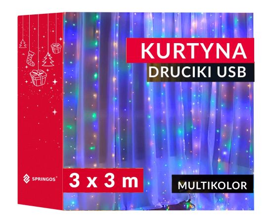 Springos CL4098 Gaismas aizkars 300 LED 3 x 3 m