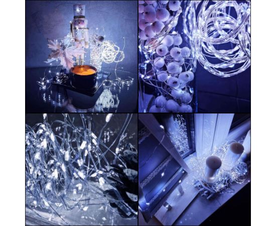 Ziemassvētku lampiņas Springos CL4100, 20 LED, stieples mikro lampas, auksti balta, bateriju barošana