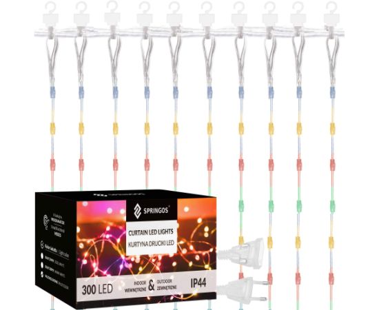 Световая штора Springos CL0335 300 LED, сосульки, для внутреннего и наружного использования, мультиколор + мигание