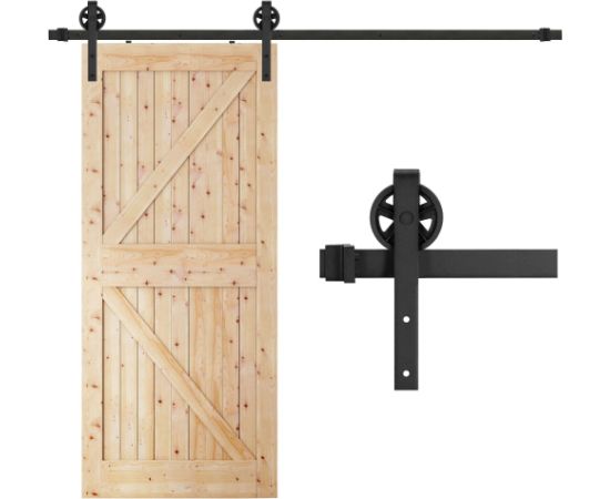 Bīdāmo durvju sistēma Springos HA5007, 183 cm, barn door, sliede ar furnitūru līdz 100 kg, melna