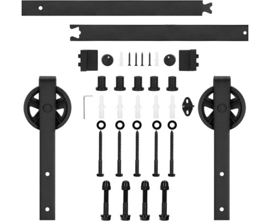 Bīdāmo durvju sistēma Springos HA5007, 183 cm, barn door, sliede ar furnitūru līdz 100 kg, melna