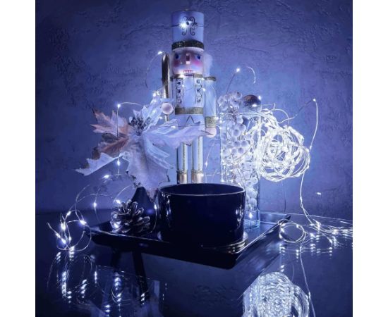 Springos Ёлочные лампочки 30 LED микро провода на батарейках холодный белый