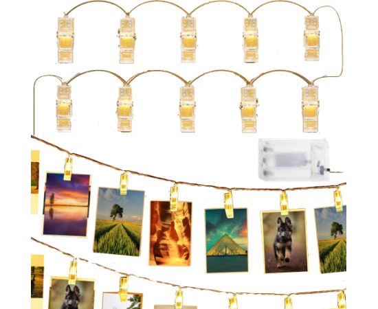 LED klipši fotogrāfijām Springos CL4131, 10 LED, silti balta
