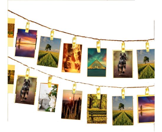 LED klipši fotogrāfijām Springos CL4131, 10 LED, silti balta