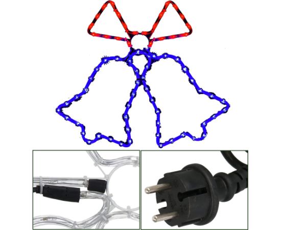 Ziemassvētku dekorācija Springos CL4049 72 LED eglītes lampiņas zvaniņi, zils-sarkans