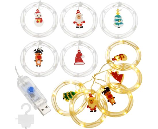 Световая штора Springos CL4042 110 LED гирлянда, USB-лампочки с фигурками, тёплый белый