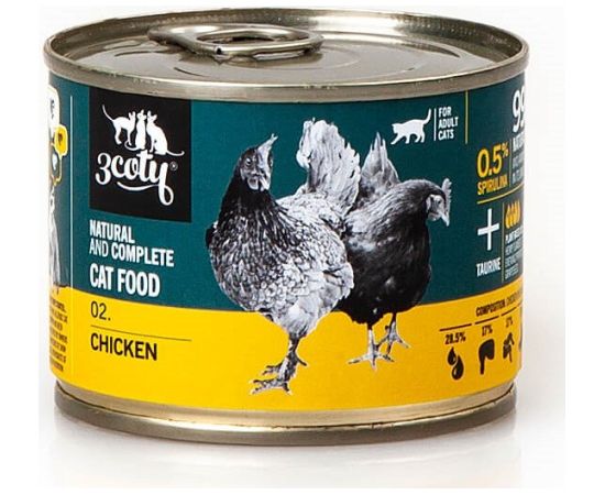3Coty CHICKEN with Spirulina for Adult cats 180g