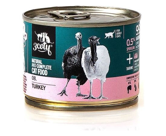 3Coty TURKEY with Spirulina for Adult cats 180g