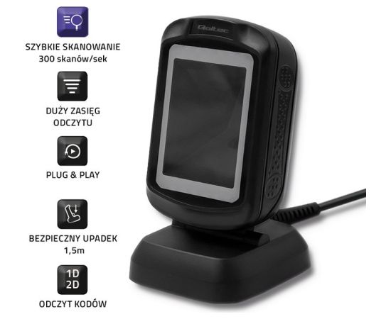 Qoltec 50864 Desktop QR & Barcode Scanner | USB