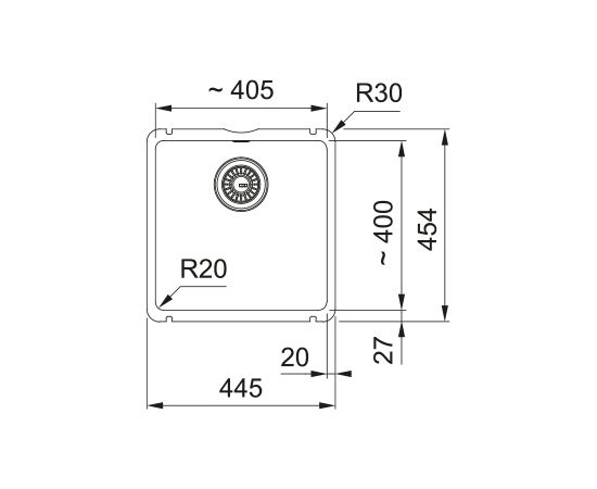 Franke KubusX KXK 110-41 virtuves izlietne, 445x445 mm, PushKnob vadība Virtuves izlietnes