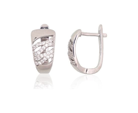 Серебряные серьги на английском замке #2204220(PRh-Gr)_CZ, Серебро 925°, родий (покрытие), Цирконы, 3.7 гр.