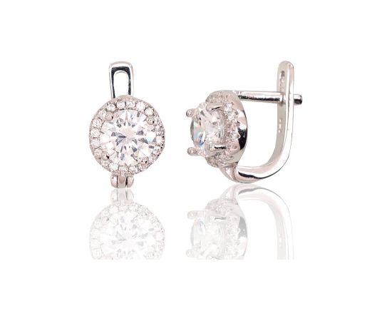 Серебряные серьги на английском замке #2202953(PRh-Gr)_CZ, Серебро 925°, родий (покрытие), Цирконы, 2.6 гр.