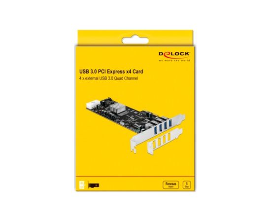 DeLOCK PCIe x4 to 4x ext. USB 3.2 Gen 1 Quad Channel (4-pin power connector)