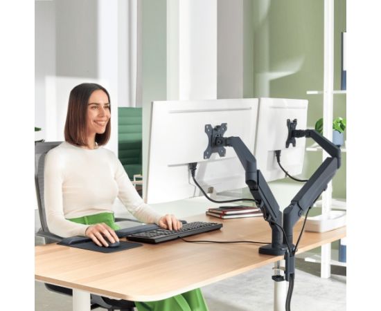 Leitz 65370089 Ergo Space Saving Dual Monitor Arm, Dark Grey