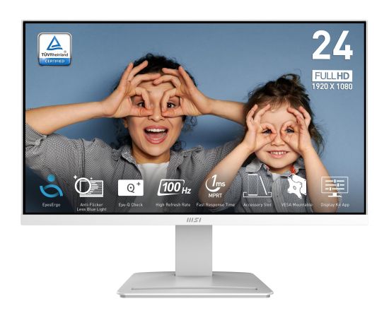 LCD Monitor MSI PRO MP2412W 23.8" Business Panel VA 1920x1080 16:9 100 Hz 1 ms Colour White PROMP2412W