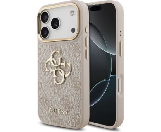 Guess Apple  iPhone 17 Pro PU Leather 4G Metal Logo Gold Frame Case Pink