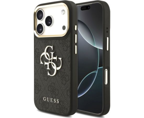 Guess Apple  iPhone 17 Pro PU Leather 4G Metal Logo Gold Frame Case Black
