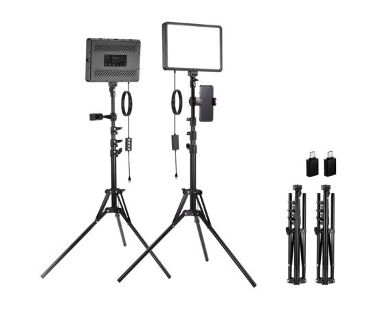 Neewer BP300 studio set two LED lights + tripods + phone holders