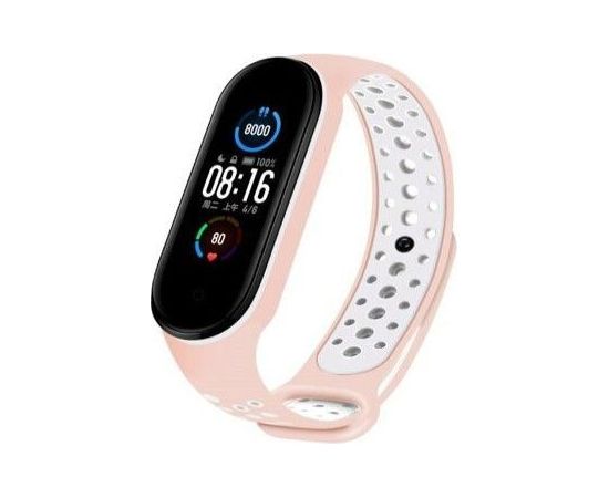 iLike   Silicone Wristband Strap for Xiaomi Mi Band 5 Dots Pink White