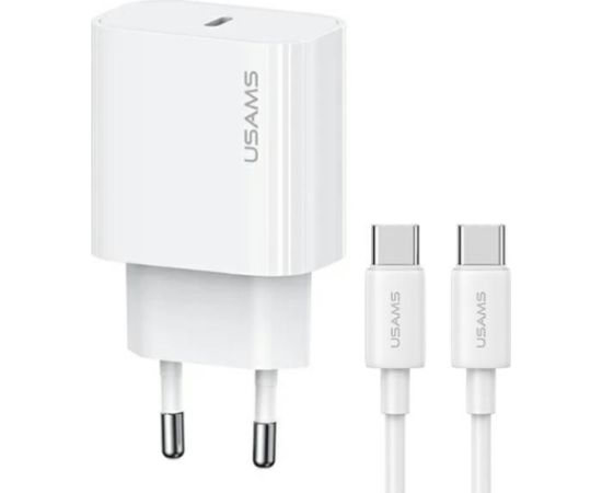 USAMS   USAMS Ład. siec. 1xUSB-C T65 PD20W PD Fast Charging US-CC226 + kabel USB-C/USB-C US-SJ711 60W biały/white Yi Series OYXLTZ01