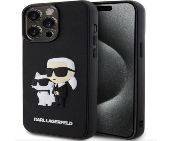 Karl Lagerfeld Apple  iPhone 15 Pro Max Rubber Karl and Choupette Case Black
