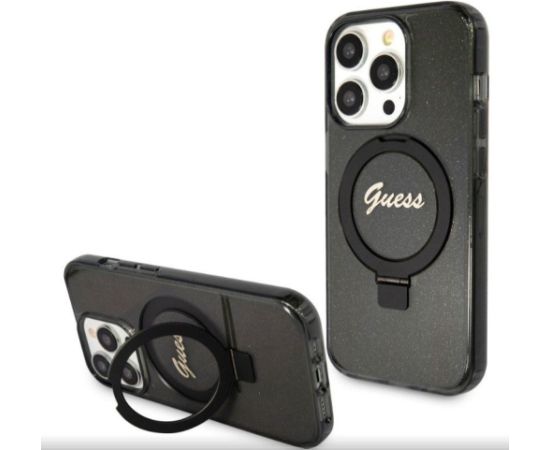 Guess Apple  iPhone 15 Pro Max IML Ring Stand Glitter MagSafe Case Black