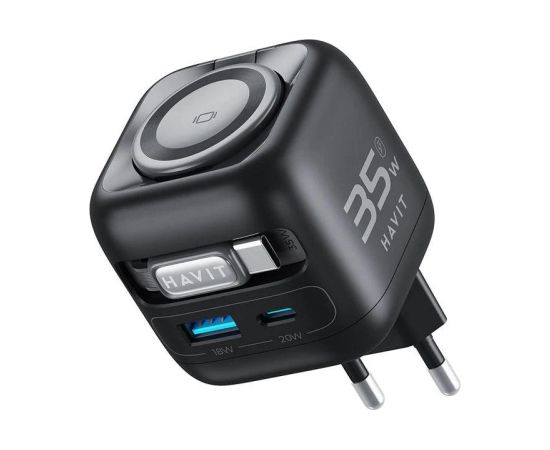Havit UC250 A-EU - GaN travel charger with extendable cable (black)