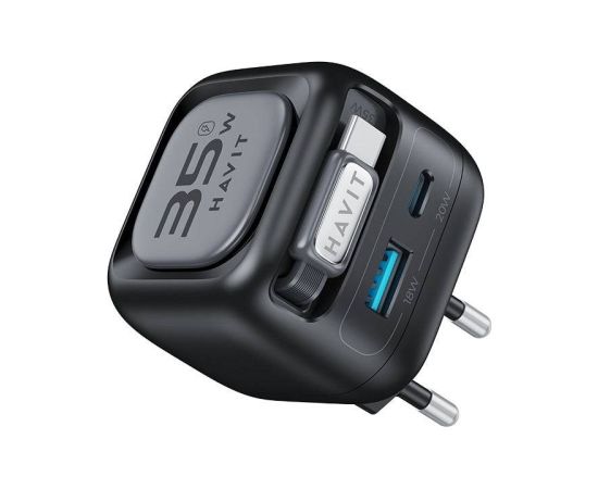 Havit UC250 A-EU - GaN travel charger with extendable cable (black)