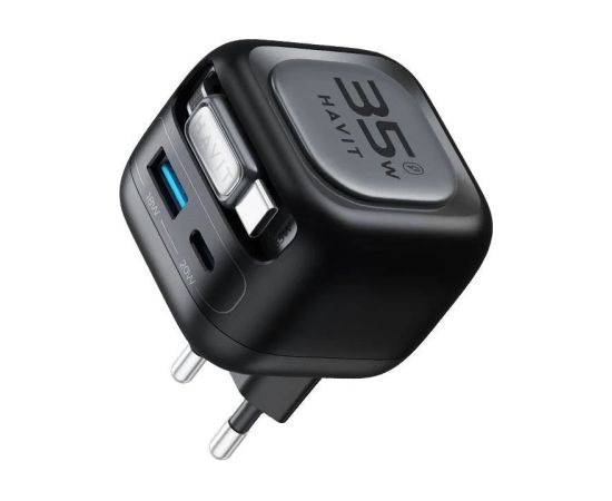 Havit UC250 A-EU - GaN travel charger with extendable cable (black)
