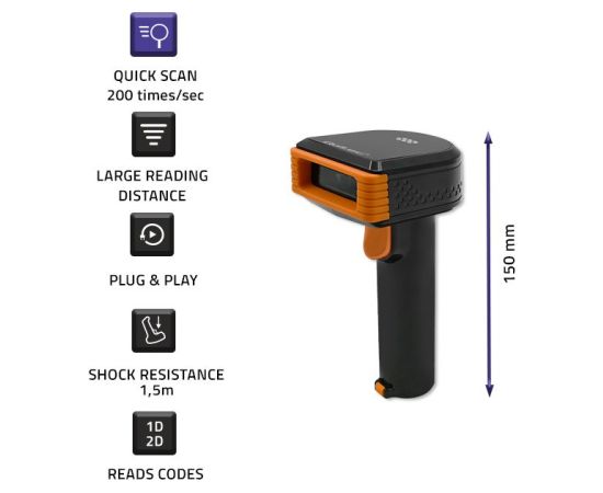 Qoltec 50878 Wireless 1D| 2D barcode reader |+ docking station