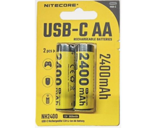 Nitecore NH2400 2400mAh USB-C Rechargeable AA Battery 2-Pack