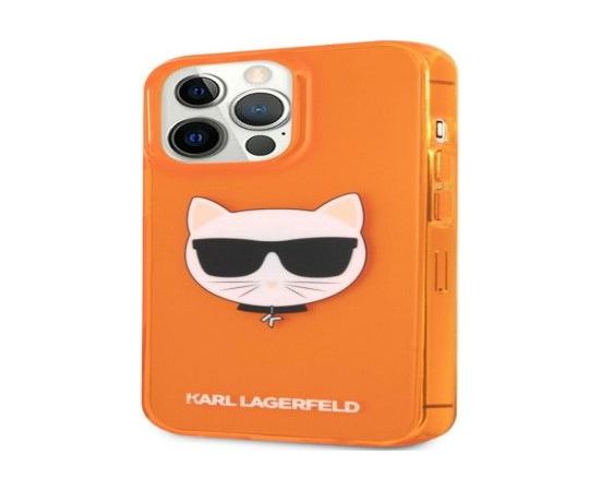 Karl Lagerfeld Apple  iPhone 13 Pro Fluo TPU Choupette Head Case Orange