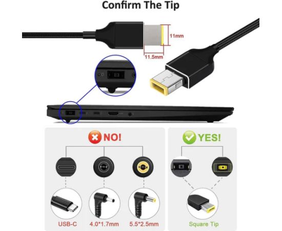 Fusion portatīvo datoru vads USB-C uz Lenovo SquarePin  | 18,5V-20V | 100W | 1,8m