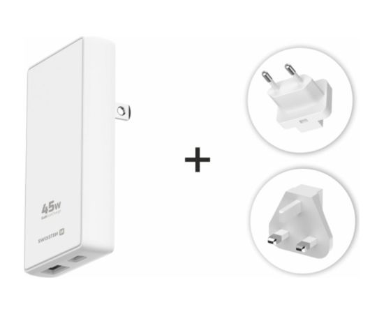 Swissten Travel Charger GaN USB-C / USB 3арядное устройство 45W (US/EU/UK)